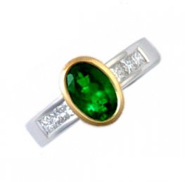 Contemporary Emerald and Diamond Dress Ring. 18k Gold.