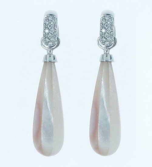 Dazzling pair of Mother of Pearl and Diamond Drop Earrings. - Click Image to Close