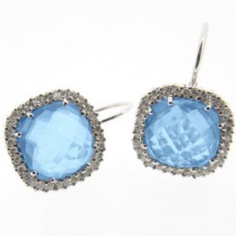 White Gold Blue Topaz Briolette and Diamond Earrings - 18ct