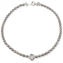 Grey pearl and quartz rock crystal necklace