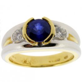 Modern Sapphire and Diamond Trilogy Ring - 18k / 750.