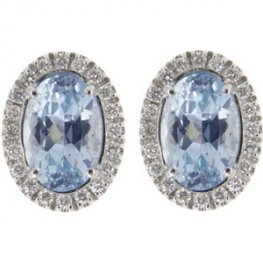 Oval 18K Gold Aquamarine Earrings set with diamonds