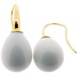 Yellow Gold & White Agate Pendant Earrings - 18kt