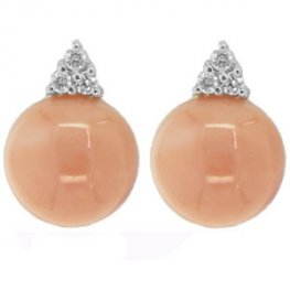 A Pair of 18K White Gold Pink Coral and Diamond Earrings.