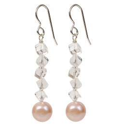 Pearl and clear quartz gemstone earrings.
