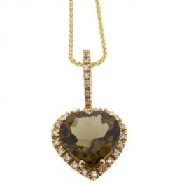 Heart Shape Smokey Quartz and Diamond Pendant. 18k Rose Gold.