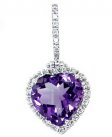 Heart Shape Amethyst and Diamond Pendant 18k White Gold