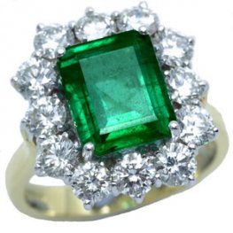 Large Emerald cut Emerald and Diamond Ring. 18 carat Gold.