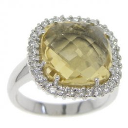 Briolette Citrine and Diamond Cluster Ring. 18ct White Gold.