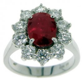 A Diamond and Ruby Cluster ring. 18ct White Gold.