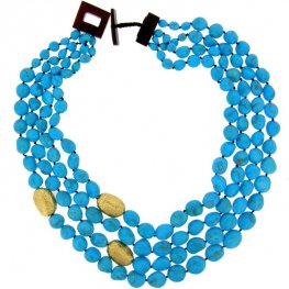 Four strand Turquoise Necklace with Gold and Amber