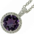 18ct Gold Round Amethyst and Diamond Cluster Pendant.