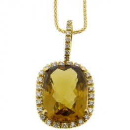 A Rose Gold, Citrine Cluster Pendant set with round diamonds.