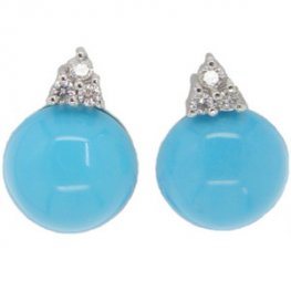 Turquoise and diamond earrings set in 18ct -750 (18k)