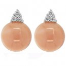 A Pair of 18K White Gold Pink Coral and Diamond Earrings.