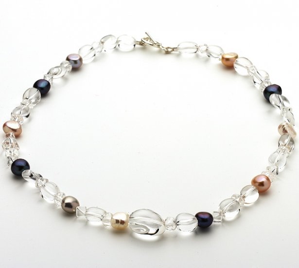 Multi colour pearl and clear quartz necklace