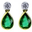 Exquiste pair of Pear Shape Emerald & Diamond Drop Earrings. 18k