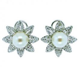 Stunning Pair of Pearl and Diamond Cluster Earrings. 18k Gold.