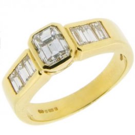 Emerald Cut Diamond Ring with Baguette Cut Diamond shoulders.