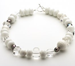 Fresh water Pearl White Agate & Clear Quartz Necklace