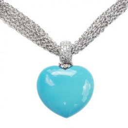 An exquisite 18ct White Gold Turquoise and Diamond Pendant.