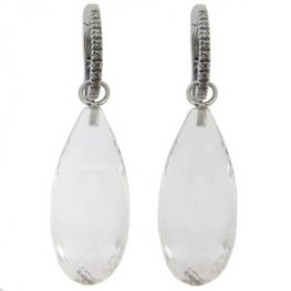 Rock Crystal Briolette and Diamond Earrings - White Gold 18ct