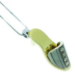 A Stylish Diamond Shoe Pendant charm with an 18ct gold chain.