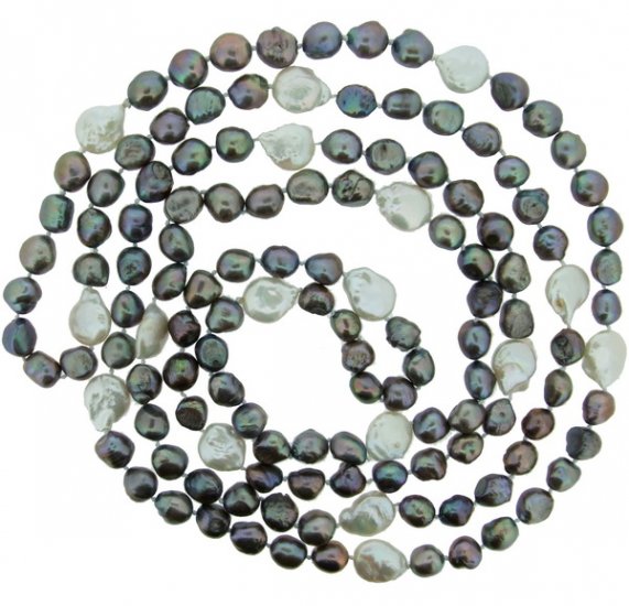 Grey and white fresh water pearl necklace. - Click Image to Close