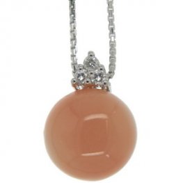 An 18k White Gold Pink Coral and Diamond Pendant. (Sml)