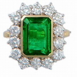 Breathtaking Emerald & Diamond Cluster Ring. 18ct Gold.