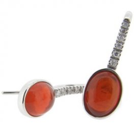 A vibrant pair of Diamond and Fire Opal Pendant Earrings