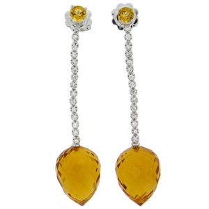 A Pair of 18 carat Citrine and Diamond Drop Earrings.