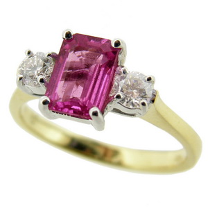 Rectangular Pink Sapphire and Diamond Ring.