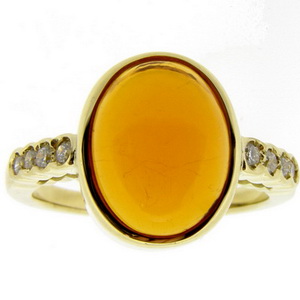 A Stylish Yellow Gold Diamond and Fire Opal Ring.