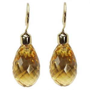 A pair of Briolette Citrine Pendant Earrings - 18ct yellow gold - Click Image to Close