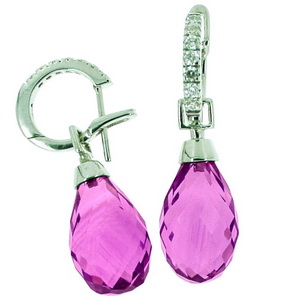 A Stylish Pair of Briolette Amethyst & Diamond Earrings. 18k. - Click Image to Close