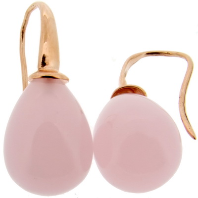 Rose Quartz and Pink Gold Drop Earrings - 18ct - Click Image to Close