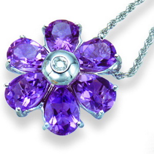 An 18K White Gold Amethyst and Diamond Floral Pendant. - Click Image to Close
