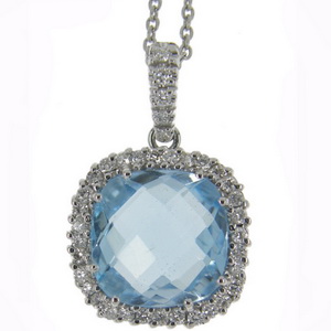 Diamond and Blue Topaz Pendant designed as a Cluster - 18ct Gold