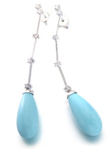 Contempory Turquoise and Diamond Drop Earrings.18ct White gold.