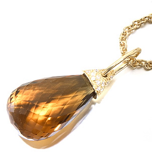An 18k Contemporary Briolette Cirtine and Diamond Pendant. - Click Image to Close